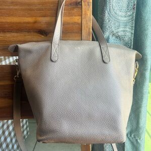 Cuyana Pebbled Leather Zip Top Carry-All Tote Bag Stone Gray